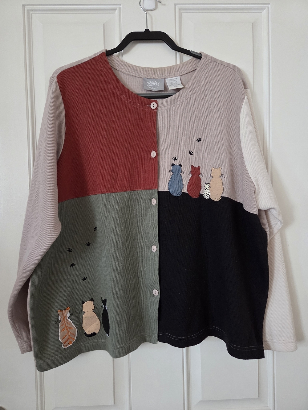 Blair Vintage Color Block Cats Sweater Women's 2XL
